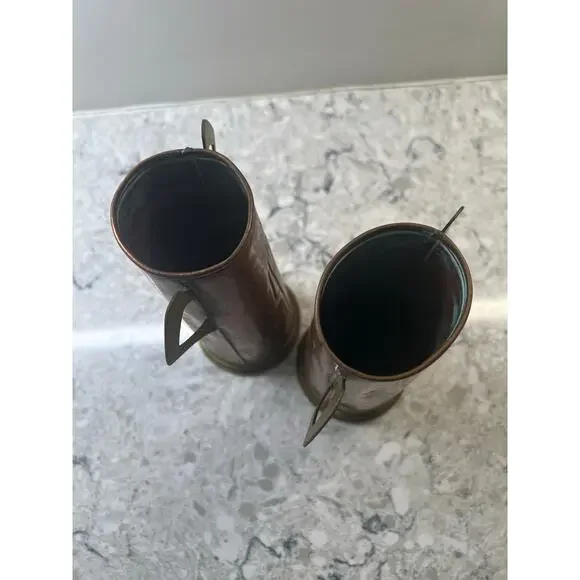 2 Gebrüder Bing Nuremberg Vases Circa 1900-10 Brass Copper Geometric JL